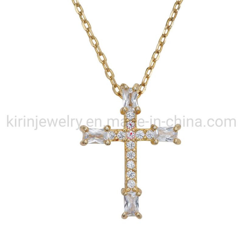 Collar Cross Charms for Jewelry Making Fashion Simple Cross Pendant Necklace for Women Baguette Zircon Diamond Cross Necklace