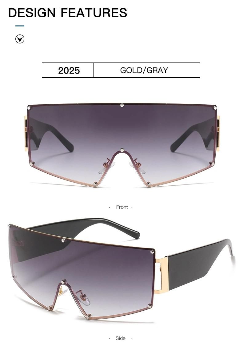 Large Metal Frame Sunglasses, One-Piece Sunglasses, Large Triangle Cat Eyes Catwalk, Street Shooting Sunglasses