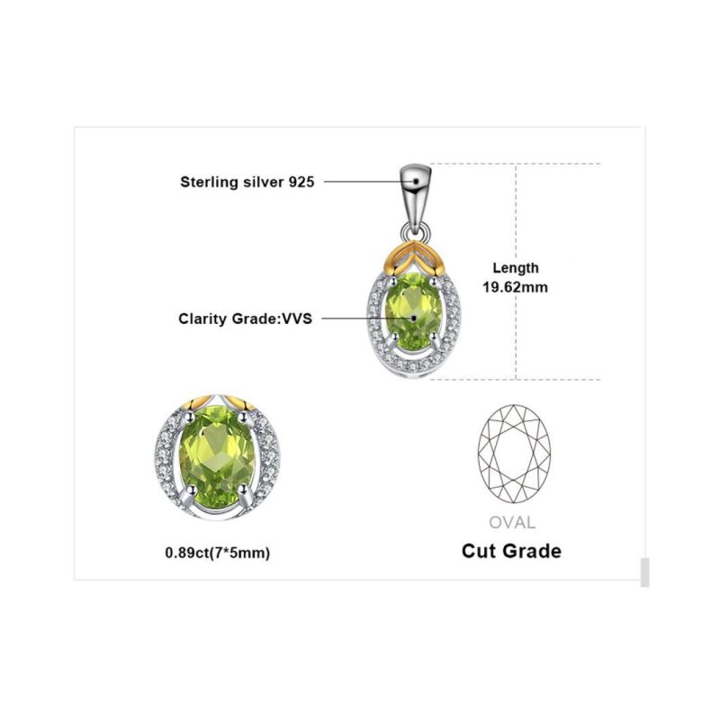 Gold Plated Jewelry Genuine Gemstone Peridot Pendant 925 Sterling Silver Jewelry