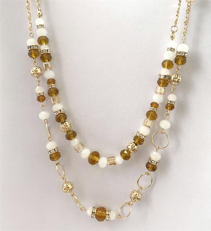 2 Rows Bead Necklace with Fishhook Earring Set for Women