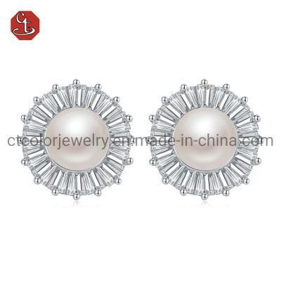 CT COLOR High Quality Fashion 925 Silver Jewelry 18K Gold Plated CZ Earrings with Fresh Water Pearl for Women