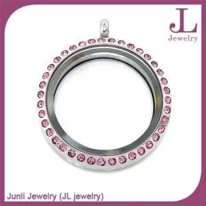 Glass Floating Locket with Pink Stones