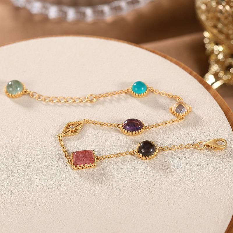 Dainty Jewelry Gold Plated Crystal Gemstone Charm Bracelet for Women