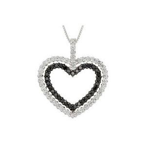 Sterling Silver Black and White Diamond Heart Pendant Necklace