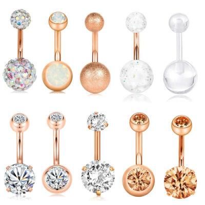 10PCS Belly Button Rings Surgical Stainless Steel 14G Pearl Belly Ring Inlaid CZ Navel Piercings Jewelry for Women