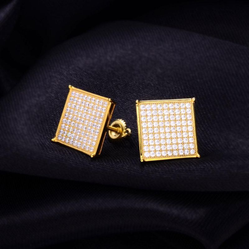 Hip Hop 925 Silver Zircon Stud Earring Jewelry