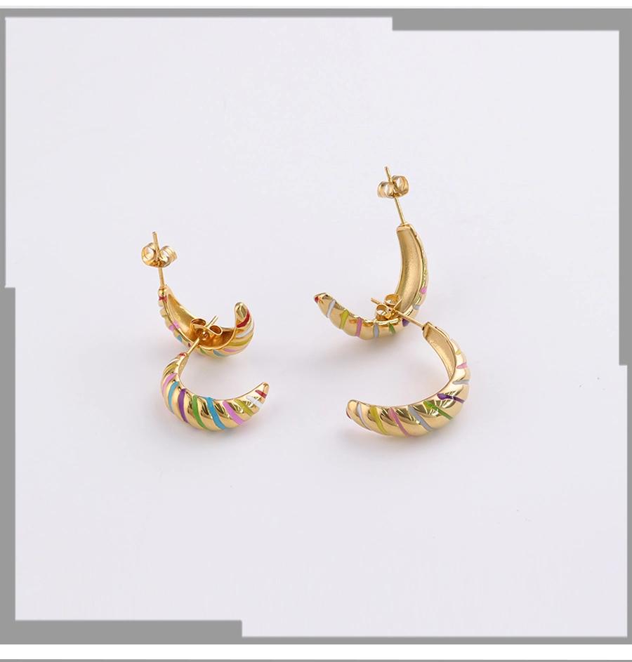 Curved Stitching Casual Geometric Spiral Pattern Women′ S Color Enamel Earrings