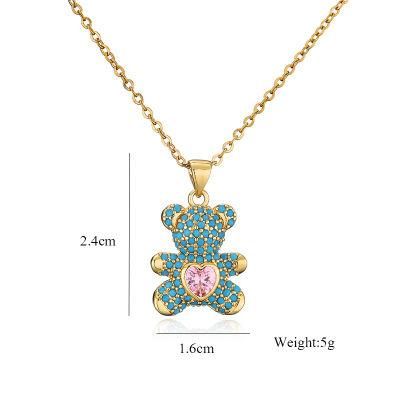 Fashion Brass Colorful Zircon Gold Plated Tophus Love Bear Necklace