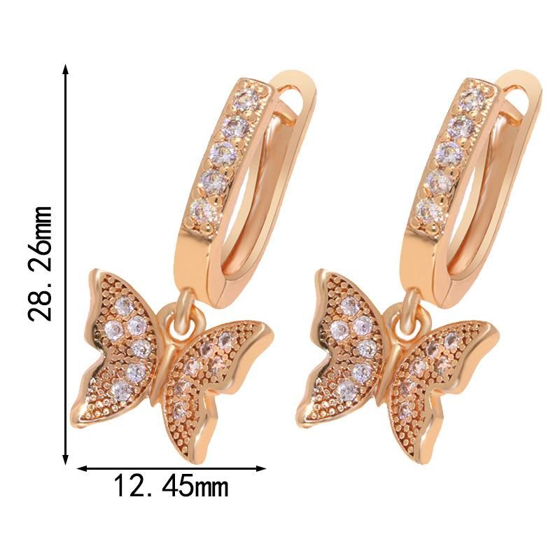 Custom Gold Plated Luxury Women′s Zircon Butterfly Drop Earings