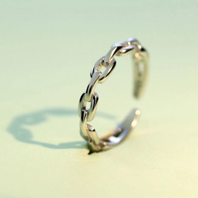 25 Solid Real Sterling Silver Ring Hollow Cycle Chain Opening Ring Sizable for Women Girl Wholesale Jewelry