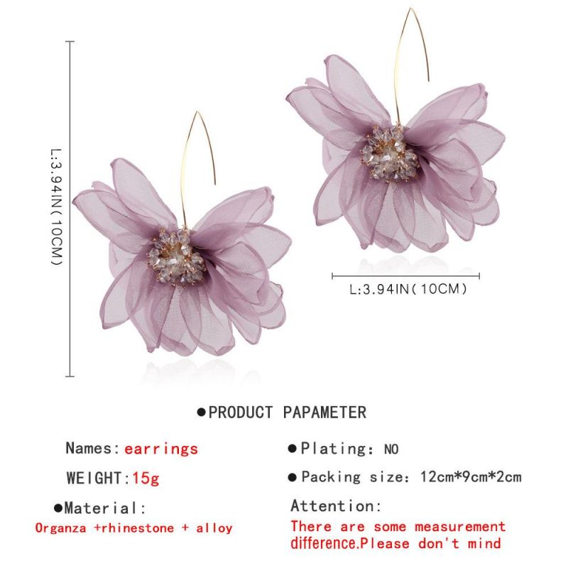 Holiday Wind Fairy Cloth Fabric Korean Temperament Fresh Big Petal Flower Earrings Components