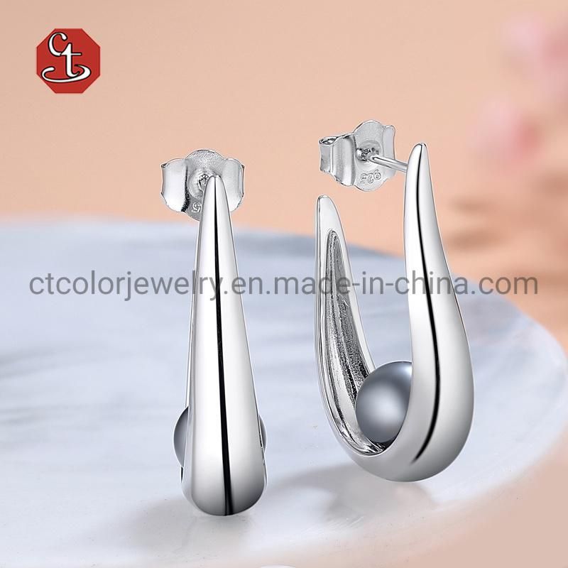 Fashion Pearl Earring for Jewelry Design  Rose Plated 925 Silver Female Jewelry Earring