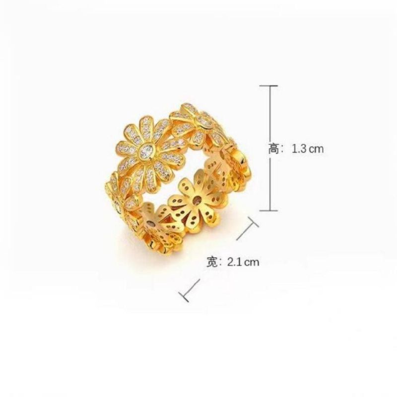 Wholesale 925 Sterling Silver Wide Daisy Ring Gold Plated Rings for Women Girls Rings Jewelry