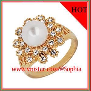 Whoelsale Gold Plated Rings with a Pearl Bead (R002G-1)