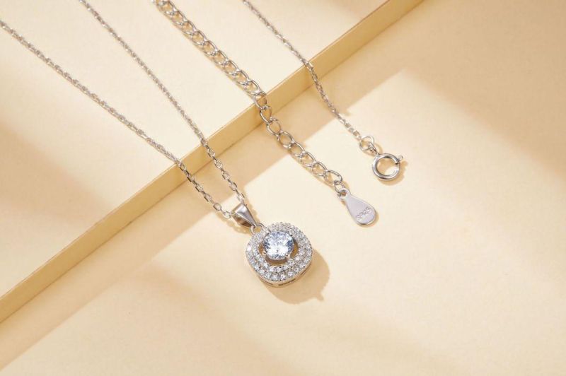 Silver Jewelry Sets Round Shaped Jewelry Women 925 Sterling Silver Rhodium Plated Pink CZ Necklace