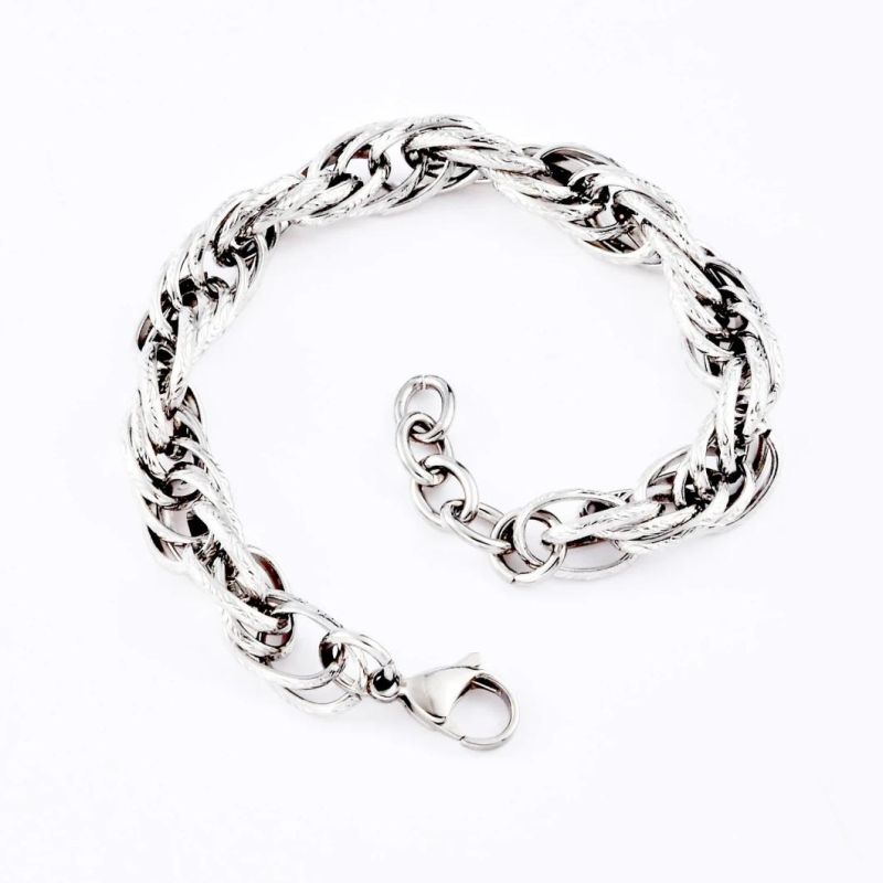 Custom Stainless Steel Sliver Gold Plated Fashion Rope Embossing Jewellery Titanium Steel Link Chain Men Bracelet