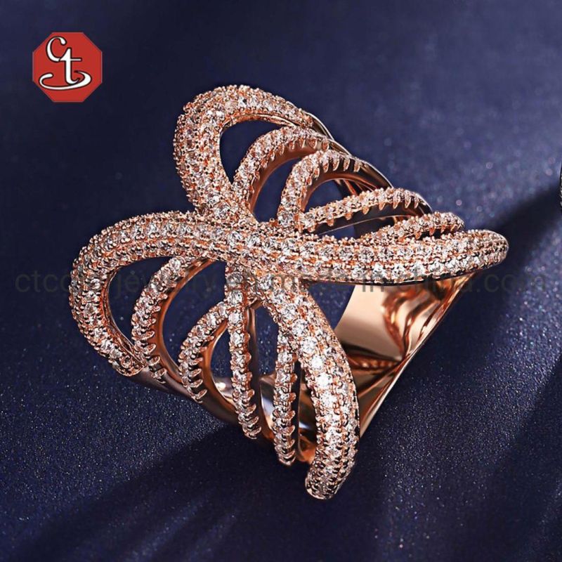 High-End Intertwine Silver Ring with Cubic Zircon Luxury Inlaid Rings for Women