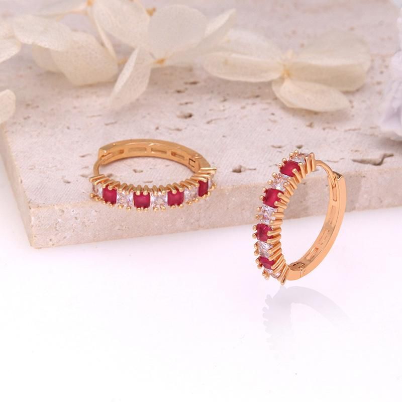 Luxury Brass CZ Circle Gold Plated Square Stone Huggies Earring