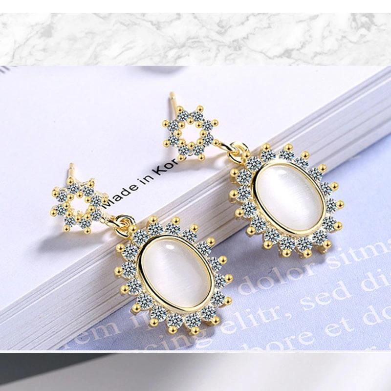 Fashion Opal Brass Flower Fill Zircon Stud Earring