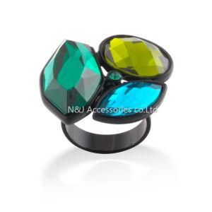 New Fashion Jewelry Gun Black Plated Rings for Women Blue &amp; Green Stone Female Finger Ring
