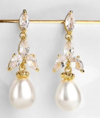 Wedding Pearl CZ Earring Jewelry, Bridal Pearl CZ Earring Jewelry, Rose Gold Earring