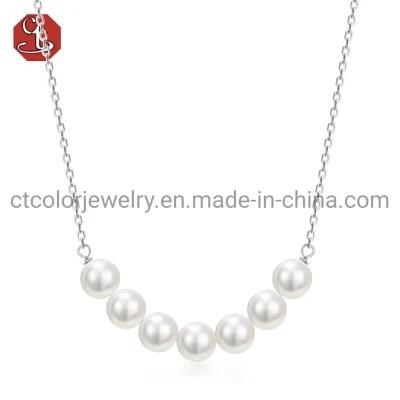 Fashion Jewelry 925 Silver Elegant Pendant Chain Necklace with Pearl for Women
