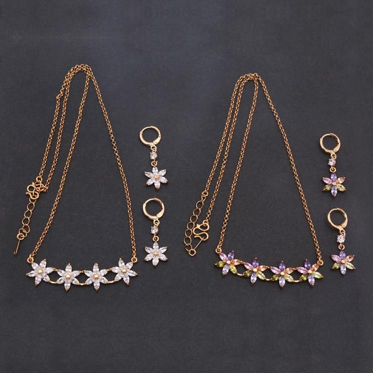 Cubic Zirconia Brass Jewelry 18 K Gold Plated Fashion Jewelry Sets
