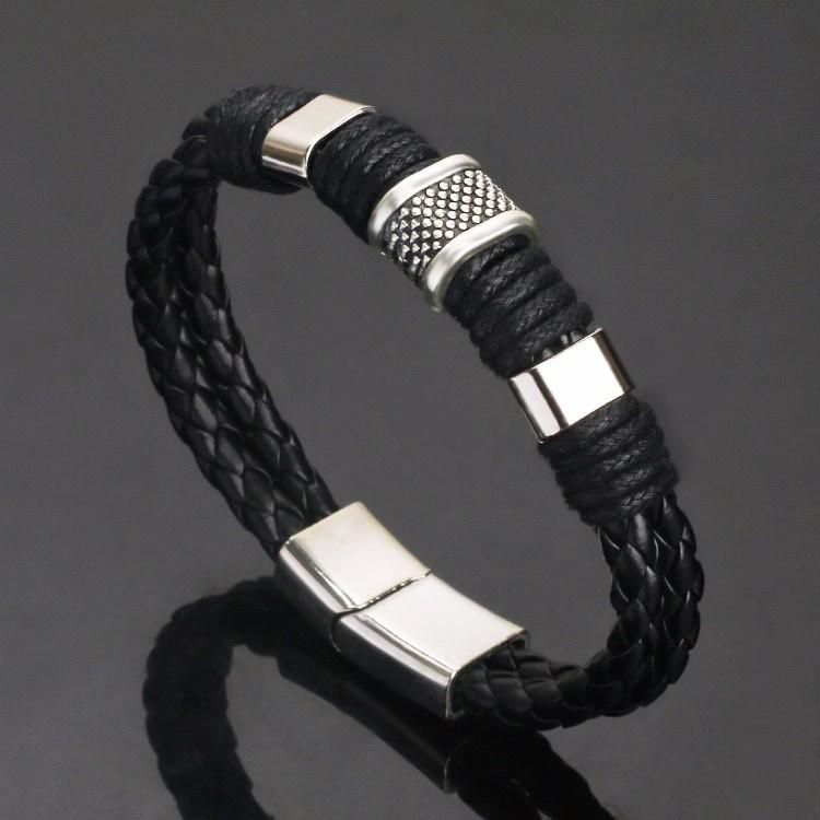 Trendy Genuine Leather Bracelets Men Stainless Steel Multilayer Braided Rope Bracelets for Male Female Bracelets Jewelry