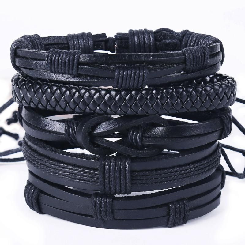 Europe and America Simple Retro 5 Pieces Bracelet DIY Woven Cowhide Bracelet Punk Bracelet Men′ S Hemp Rope Leather Bracelet
