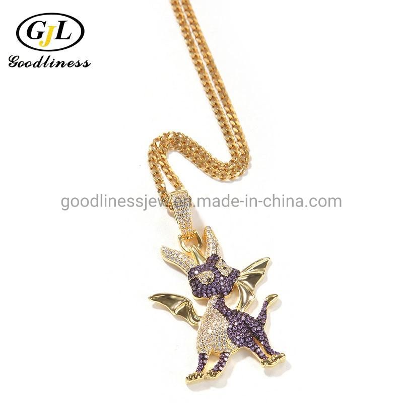 Custom Gold Filled Cubic Zirconia Cartoon Dragon Pendant Necklace Design