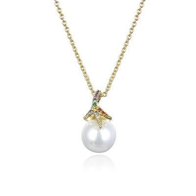 New Developed Elegant Round Pearl Colorful Zircon 925 Silver Necklace