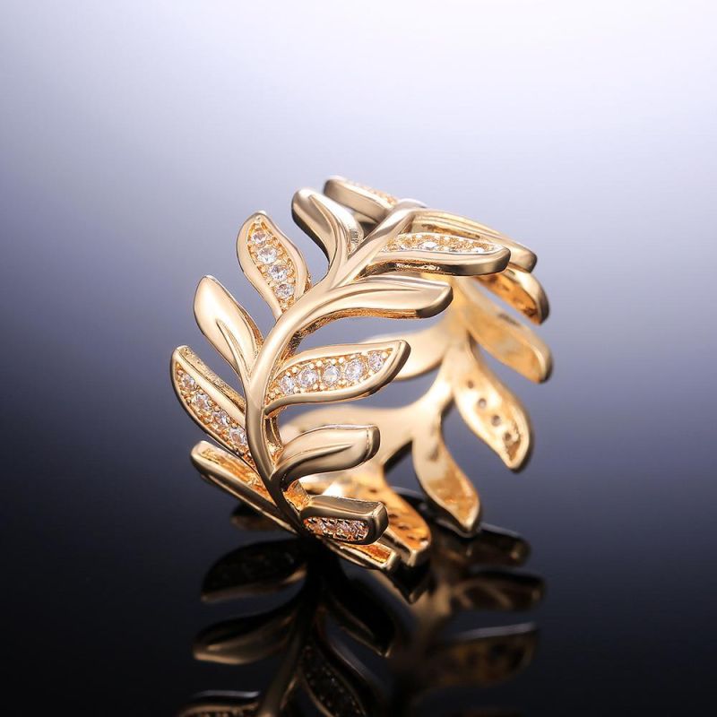 Jewelry New Trends Leaf Round Simple Zircon Ring Simplicity Gold Plated Bague Gold Leaf Fashion Ring Women