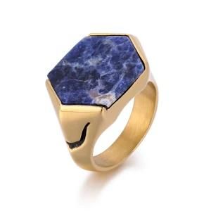 Hexagon Stainless Steel Natural Stone Lapis Lazuli Black Onyx Signet Ring
