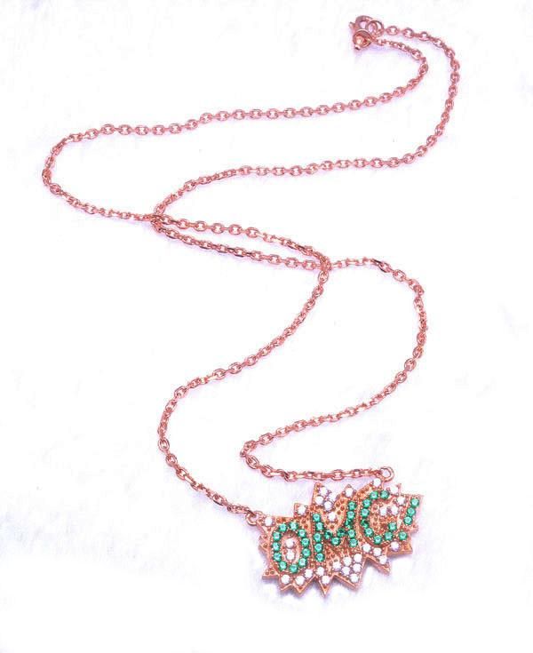 Custom Stamped Letter Diamond Pink Children Women Word Necklace Jewelry