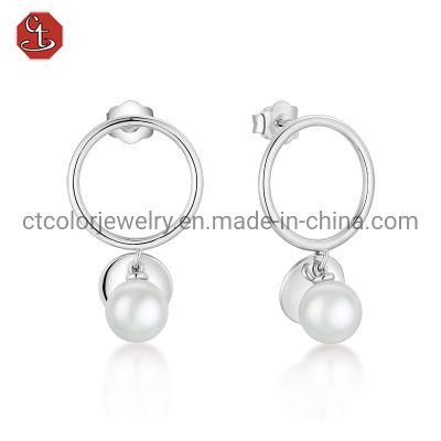 Trending jewelry hot sale factory price Hoop 925 silver pearl earrings