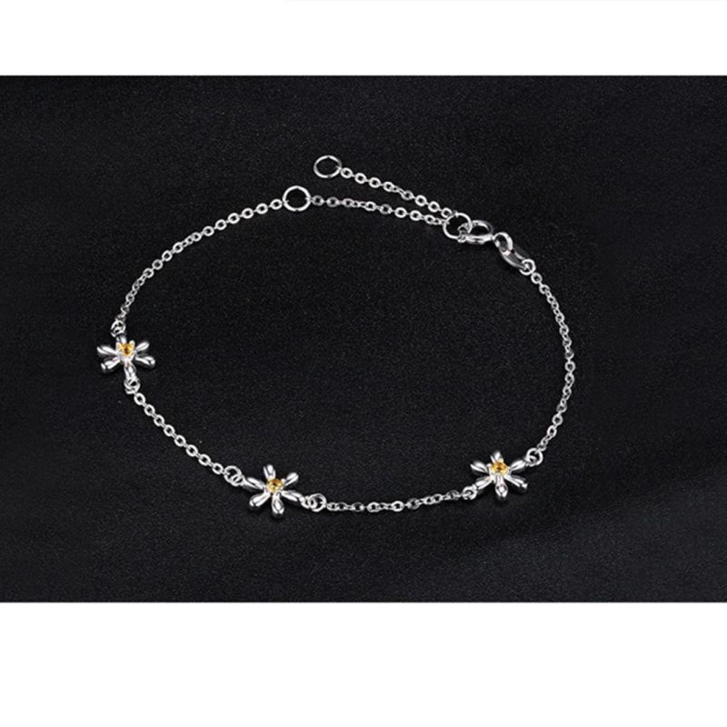 925 Sterling Silver Flower Bracelet Created Orange Sapphire Fashion Jewelry Wholesale