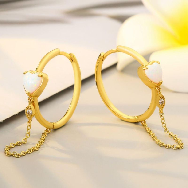 Big Earrings Heart Shape Gold White Opal Earrings for Women Gifts Wholesales Hoop Long Huggie Long Earrings