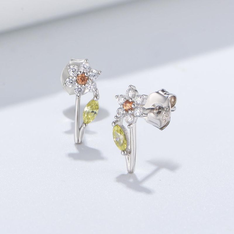 Fashion High Quality 925 Sterling Silver Gold Plated Flower Design Jewelry Stud Earrings