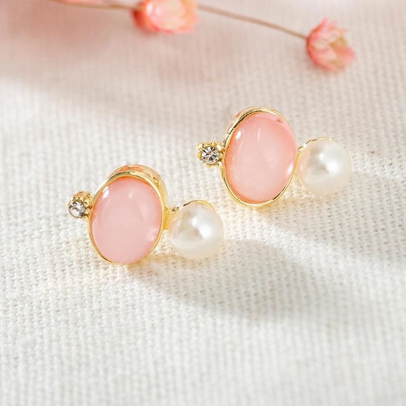 Artificial Jewelry Pink Fashion 925 Silver Pearl Earring