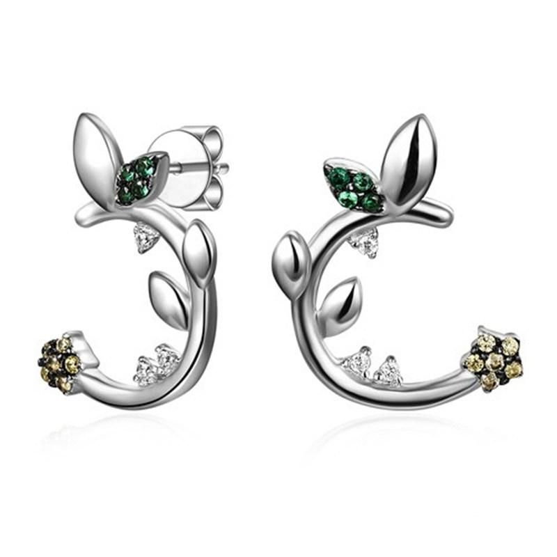 925 Silver Fashion Leaf Stud Earring with Yellow and Green Stones
