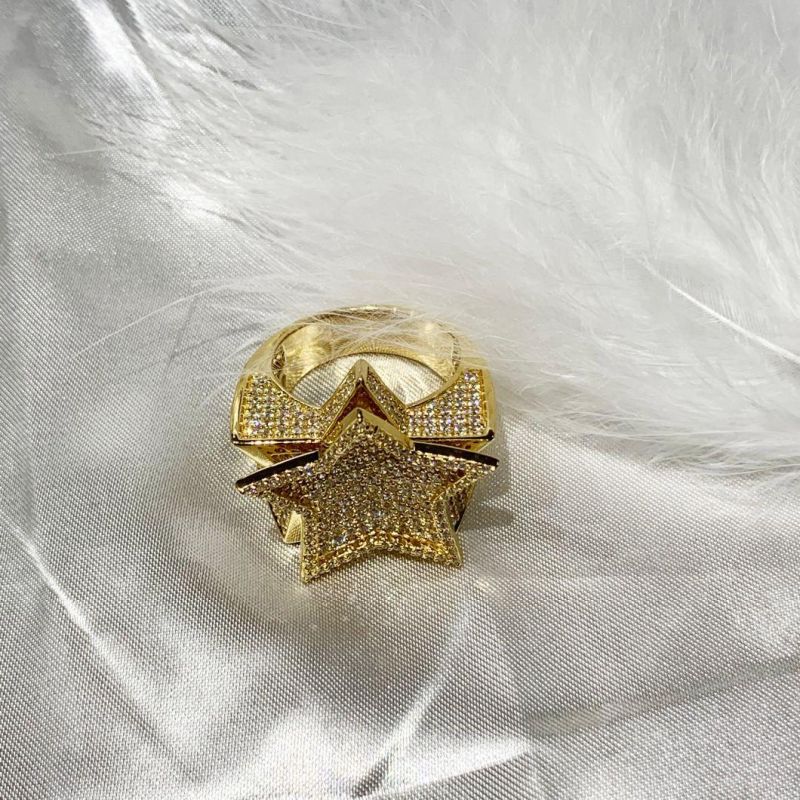 2022 Hip Hop Style K Gold/925 Silver Star Shape Ring