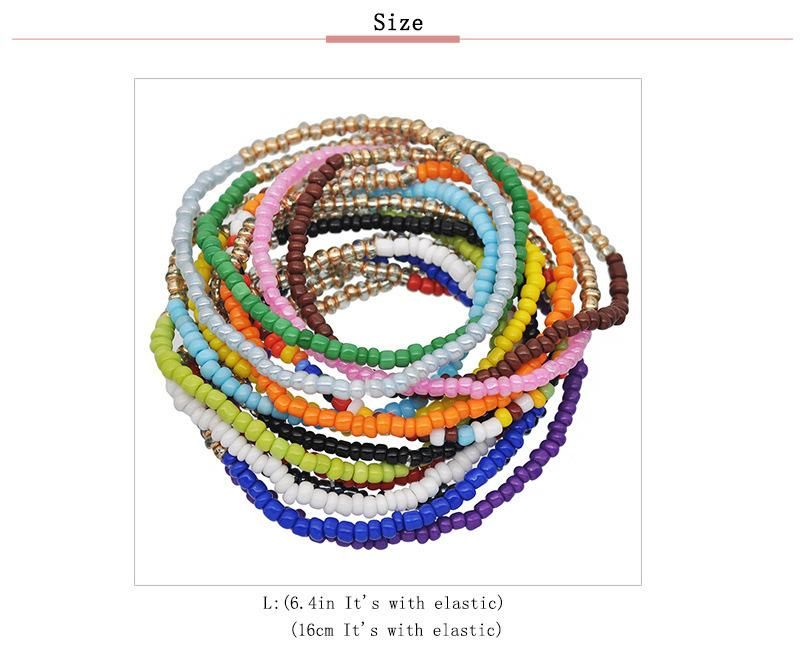 Middle Eastern Indian Style Mixes Colorful Beaded Exaggerated Multilayer Stretch String Measle Beaded Bracelet