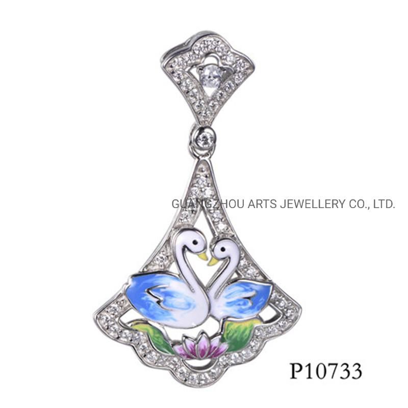 Enamel Jewelry Butterfly and Lotion Over Fan Shaped Silver Pendant