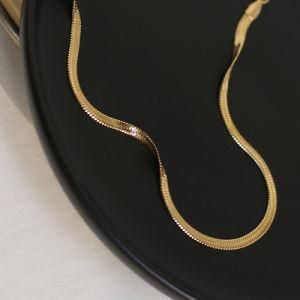 Womens Fashion Necklace Jewelry 18K Gold Plated Stainless Steel Herringbone Chain Gold Flat Snake Choker Necklace for Women