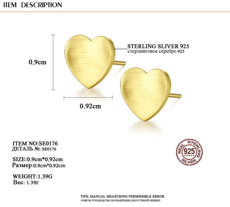 Golden or Sliver Ear Studs Heart Design for Girls