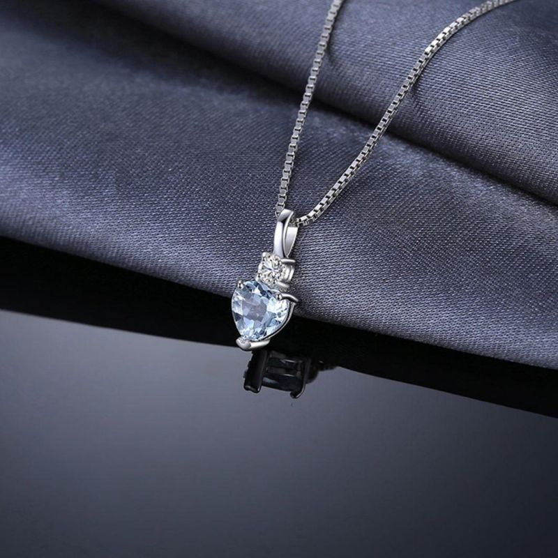 Heart Love Genuine Sky Blue Topaz Pendant Necklace Silver Jewelry for Women Wholesale