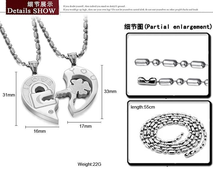 Romantic Half Love Heart Puzzle Pendant Necklace 316L Stainless Steel Couple Necklaces Chain Necklace