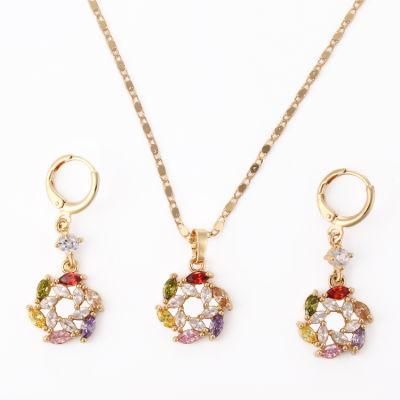 18K Gold Plated Costume Fashion Women Imitation Ring Bracelet Charm Jewelry with Earring, Pendant, Necklace Sets