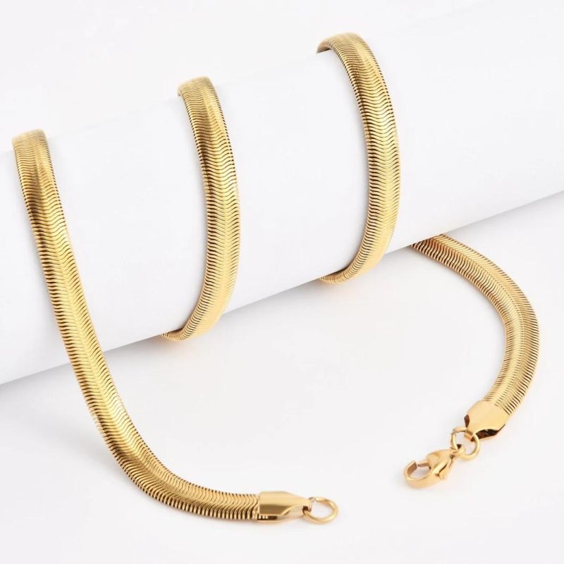 Factory 18K Gold Plated Necklace Anklet Bracelet Making Flat Snake Chain Fashion Collection Stainless Steel Jewelry