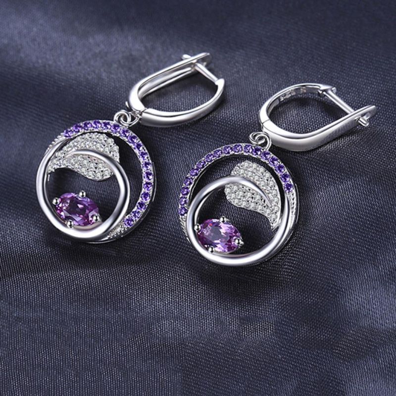 925 Sterling Silver Leaf Pendant Created Alexandrite Sapphire Pendant Purple Cubic Zirconia Pendant Jewelry